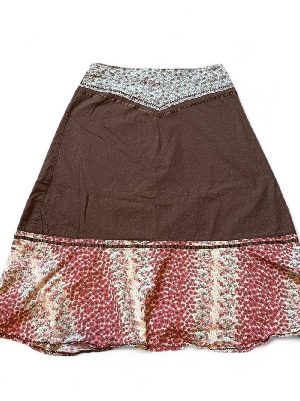 Y2K Boho Brown and Floral Tiered midi skirt fairy cottagecore whimsy vintage